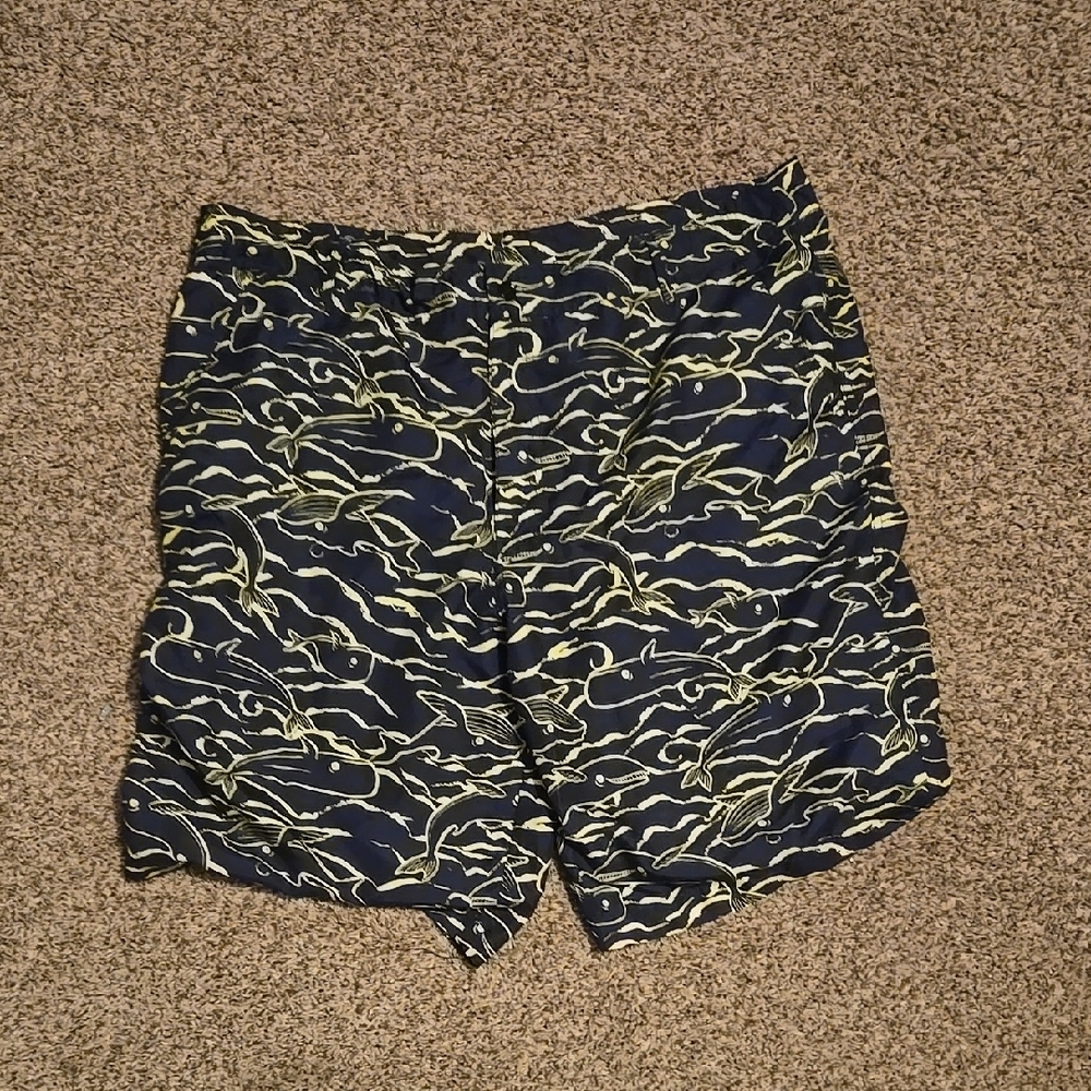 Stylish Navy and Yellow Patterned Men's Swim Shorts
